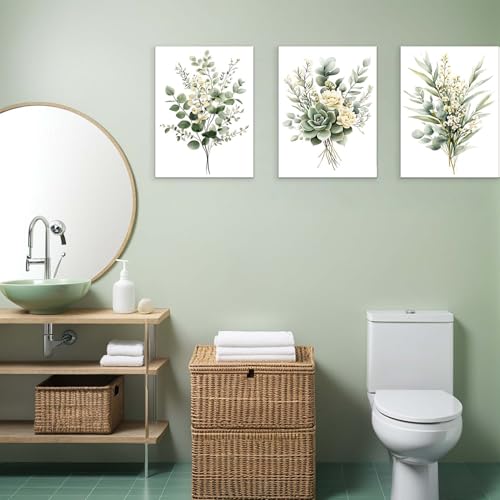 Zessonic Sage Green Botanical Modern Watercolor Wall Art, 12"x16"x3 Framed - color: Sage Green, size: 12" x 16"x3