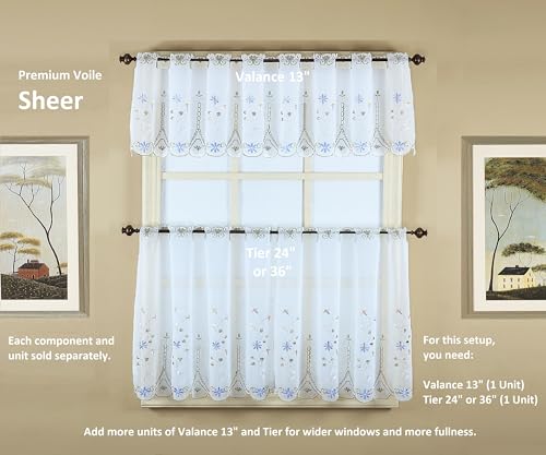 Today's Curtain, Samantha Embroidered Sheer Tier 24", White/Green, 59" W x 24" L - color: White/Green Multi, size: 59"W x 24"L (Pack of 1)