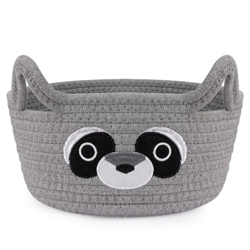 Small Storage Basket for Nursery,Raccoon Storage Basket Round Woven Rope - color: Grey, size: 9"D × 5 "H