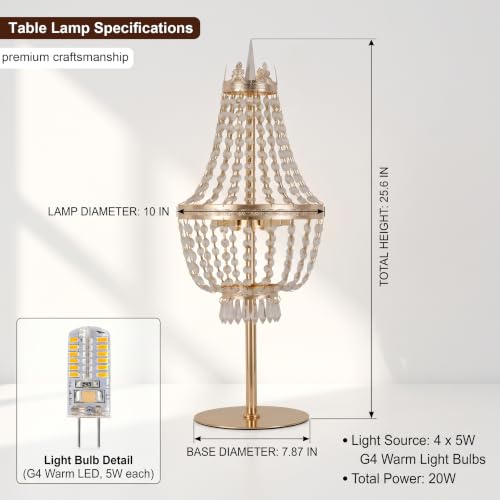 25.6in Height Clear Crystals Table Lamp for Living Room,Modern Tall Bedside Lamp for Bedroom Living Room Study Room (Gold Crown) - color: Gold Crown