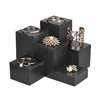 MOOCA 6-Piece Wooden Square Display Risers for Jewelry & Accessories - color: Black