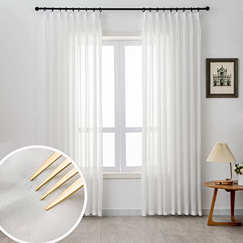 Pinch Pleat Sheer Curtains & Drapes for Living Room 96 Inches Long 1 Panel - color: Off White, size: 52"W x 96"L (Pack of 1)