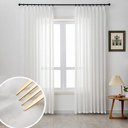 Pinch Pleat Sheer Curtains & Drapes for Living Room 96 Inches Long 1 Panel - color: Off White, size: 52"W x 96"L (Pack of 1)