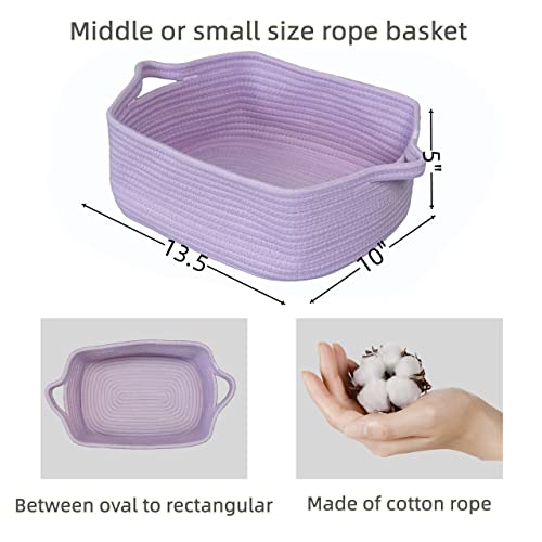 XUANGUO Medium Woven Cotton Rope Storage Basket with Handles, Light Purple - color: light purple