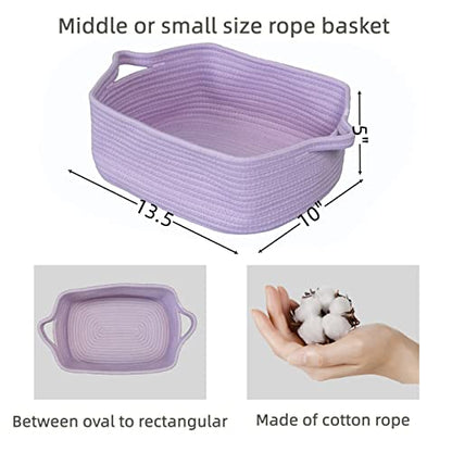 XUANGUO Medium Woven Cotton Rope Storage Basket with Handles, Light Purple - color: light purple