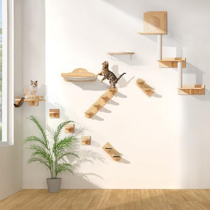 Wall Mounted Cat Hammock with 3 Climbing Steps,Pine Wood Cat Climbing Shelves & Perches up to 30lbs,Kitty Wall Shelf Furniture for Indoor Sleeping, Lounging,Climbing and Playing - size: Hammock