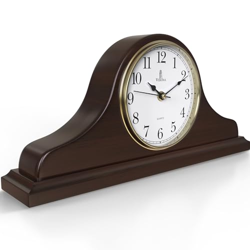 Mantel Clock for Fireplace, Solid Wood Silent Non-Chiming Mantle Clock - color: Dark Brown Arabic Numerals