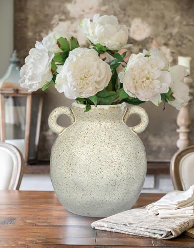 White Flower Ceramic Vase Rustic Ceramic Farmhouse Floral Vase 8.2 Inch - size: 8 inches