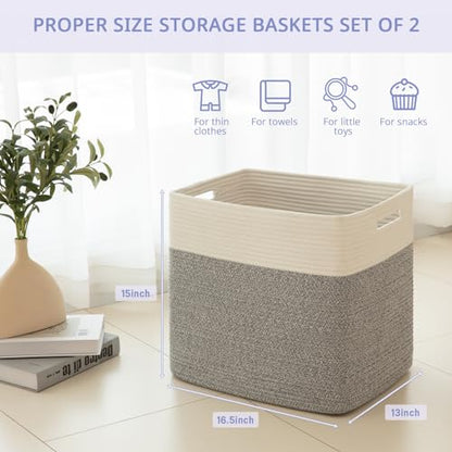 OIAHOMY 2 PACK Tall Storage baskets 55L Blanket Basket Living Room Grey - color: Grey, size: 16.5" x 13" x 15"