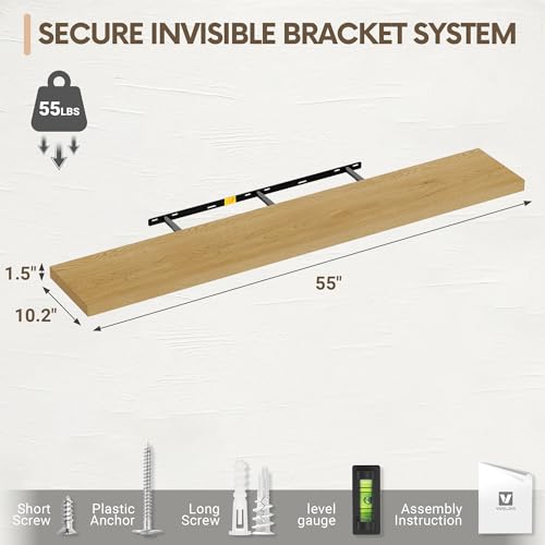 Vivelove 10 Inch Deep Floating Shelves for Wall 55” Set of 2, Oak - color: Oak, size: 55”wx10.2”dx1.5”h