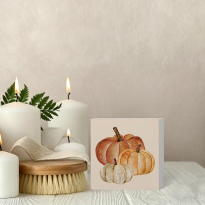 Rustic Farmhouse Fall Pumpkin Neutral Wooden Box Sign Desk Decor - color: Pumpkin