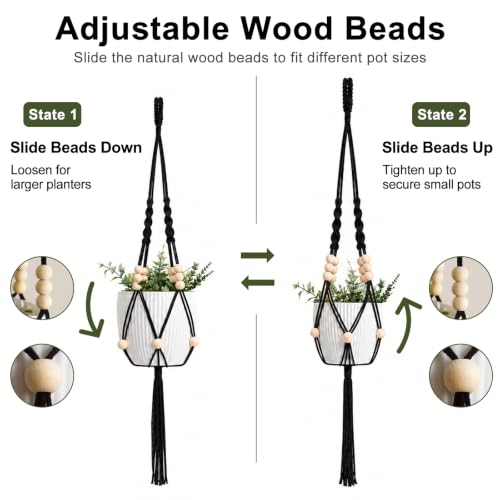 Artilady Macrame Hanging Planters for Indoor Plants, Adjust Plant Hanger - color: Black E