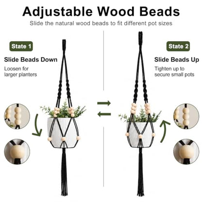 Artilady Macrame Hanging Planters for Indoor Plants, Adjust Plant Hanger - color: Black E