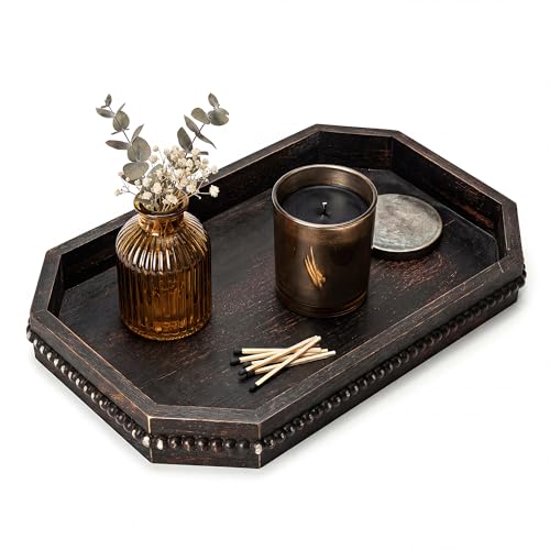 EOSAHR Pine Wood Decorative Tray: Serving Tray for Kitchen Counter,OldBlack - color: Distressed Black