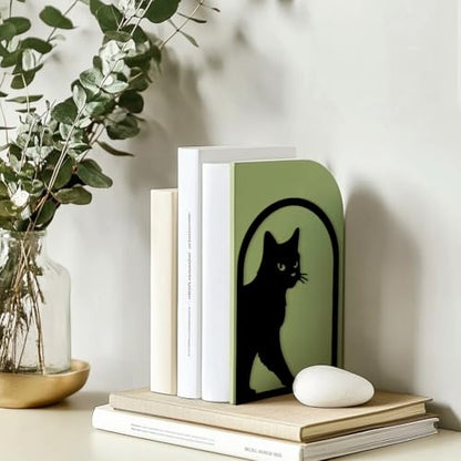 Peacoblue 5.3"x4.3"x7.9" Metal Bookends, Heavy Duty Book Ends for Shelves - style: Cute Cat