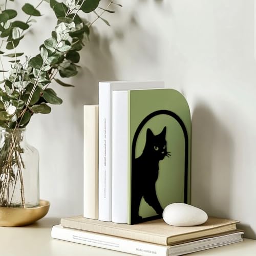 Peacoblue 5.3"x4.3"x7.9" Metal Bookends, Heavy Duty Book Ends for Shelves - style: Cute Cat