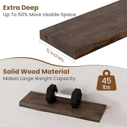 Floating Shelves for Wall, Solid Elm Wood Shelves, 24in Set of 2, Walnut - color: Walnut, size: Live Edge, 24inch, 2Packs