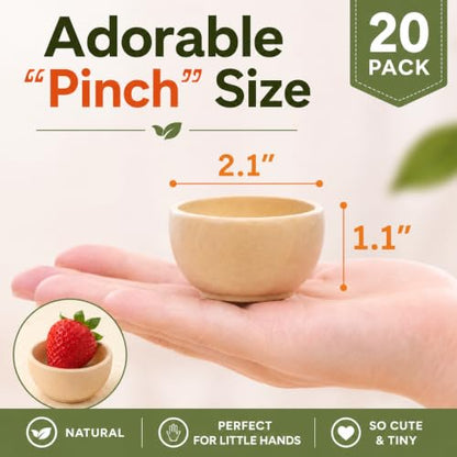 ZENFUN 20 Pack Wooden Pinch Bowls, Mini Unfinished Bowl Set for DIY Crafts, 1.5 oz Condiment Bowls, Small Round Bowl for Sorting, Dipping Sauce, Nuts, Spice, Candy, 1.1 x 2.1 Inches
