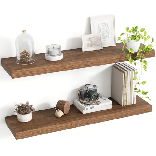Acovy 30 Inch Floating Shelves, 8 Inch Deep Floating Shelves for Wall, Hanging Shelf with Invisible Brackets, Deep Shelves for Bathroom, Bedroom, Living Room, Walnut, Set of 2 - color: Walnut, size: 8"Wx30"L-2pcs