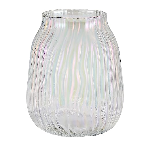 Large Colored Glass Vase for Home Decor Ribbed Tall Gold Floor Vase 8.0" Decorative Vases for Table Centerpieces Flowers Decor and Farmhouse(Colored 8.0in) - color: Irised, size: H-8.0IN