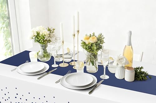 Smiry Disposable Rectangle Plastic 54 x 108 Inch Table Cloth 3 Pack - color: White and Navy