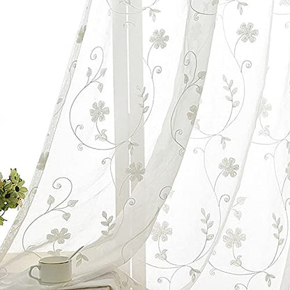 SLOW SOUL Set of 2 Panels White Embroidered Flowers Sheer Curtains for Bedroom Living Dining Room Farmhouse Drapes Curtain with Grommets White 52W X 63 inch Length - color: White/Grommet, size: 52"W x 63"L (Pack of 2)