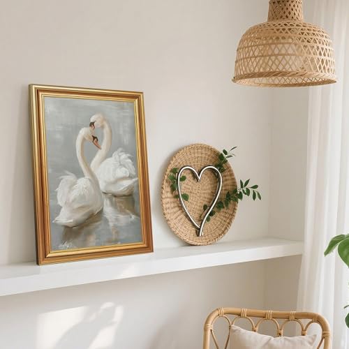 EJPFOGV Two Romantic White Swans Heart Framed Canvas Wall Art 12x16 inches - color: Swan, size: 16"L x 12"W