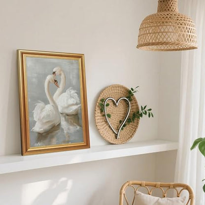 EJPFOGV Two Romantic White Swans Heart Framed Canvas Wall Art 12x16 inches - color: Swan, size: 16"L x 12"W