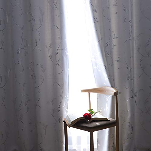 BUHUA Blackout Curtains 96 Inch Length 2 Panels Thermal Insulated Window Treatment for Bedroom Grommet Room Darkening Curtains with Wave Vine Printed (38 x 96 Inch, Greyish White) - color: Greyish White, size: 38"W x 96"L (Pack of 2)