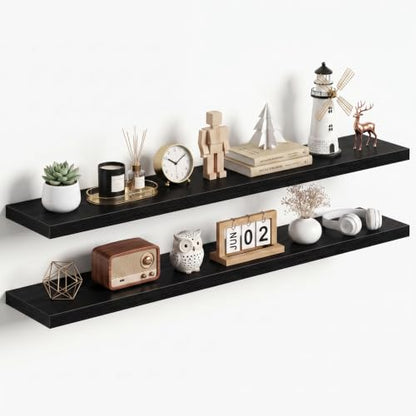 Dreamland 55Inch Black Floating Shelves 10" Deep Wall Mounted Set of 2 - color: Black, size: 10"D x 55"L