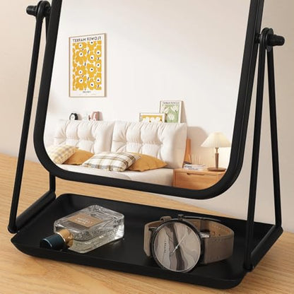 Desk Table Mirror Black Arch Desktop Vanity Mirror with Storage - color: Arched-black