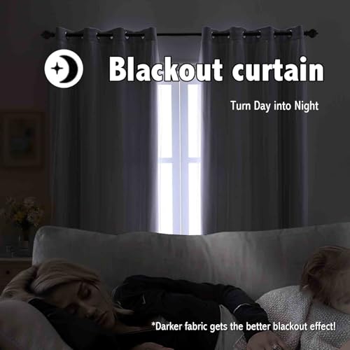 indistar Home Blackout Curtains Double Layer Solid Sheer Grommet Top Window Curtain Panel Pair, 52Wx63L,Greyish White - color: Greyish White, size: 52"W x 63"L (Pack of 2)