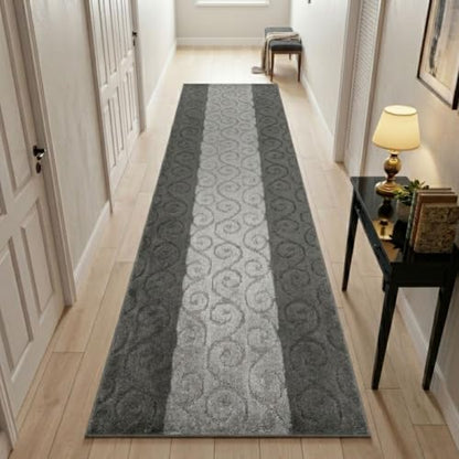REMNAZ Custom Size Hallway Runner Rug, Scroll Grey, 31 in x 8 ft - color: Scroll / Grey, size: 31 inch Width X 8 Feet Length