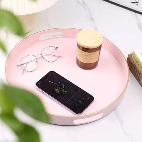 Pink Round Decorative Tray with Handles, 13" Versatile Serving Tray for Coffee Table, Ottoman, Ideal for Serving, Displaying, Organizing - color: R Pink, size: 13"