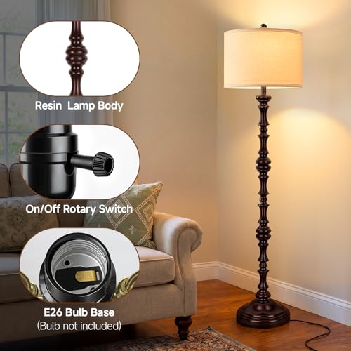 Coucrek 61" Farmhouse Floor Lamp for Living Room, Antique Rustic Floor Lamp - color: Red Brown