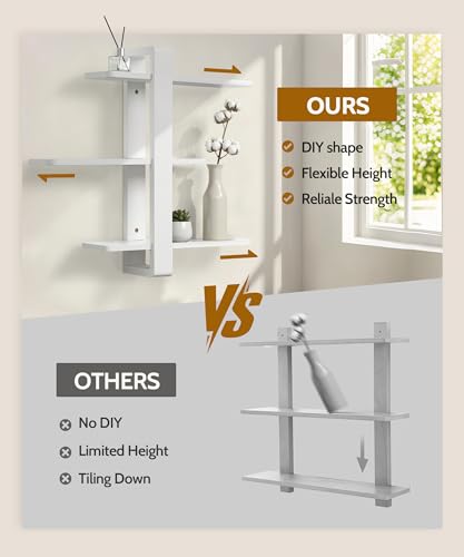 SUMGAR White Floating Shelves for Wall, 3 Tier Adjustable Large Shelf Unit - color: White, size: 3 Tier 19.6in