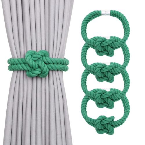 NICEEC Natural Cotton Rope Magnetic Curtain Tiebacks, 4 Pack, Green - color: Green, size: 4 Pack