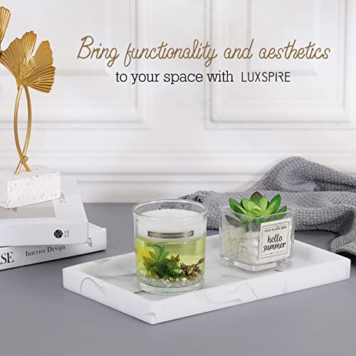 Luxspire Resin Bathroom Vanity Tray Countertop Organizer, M, Marble White - color: Marble White, size: Medium