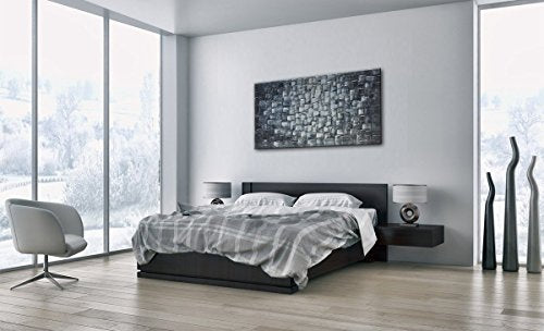 MyArton Large Abstract Silver Square Wall Art Hand Painted Modern Textured Oil Painting on Canvas Ready To Hang 60x30inch - color: Silver, size: 60"L x 30"W