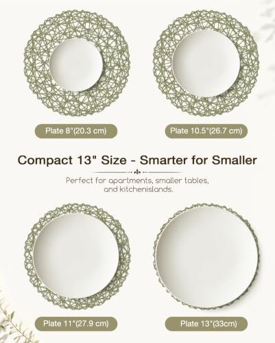 AHHFSMEI Paper Braided Round Placemats Set of 12 Natural Non-Slip Heat Resistant Table Mats for Dining Tables Woven Indoor & Outdoor Place mats(Green,12) - color: Green