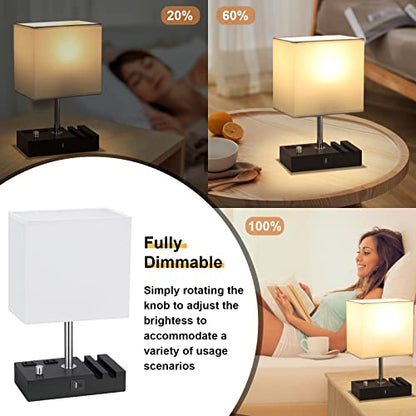 White Table Lamp for Bedroom - Stepless Dimmable, USB C+A, 2 AC Outlets - color: White with Knob Switch, size: 1 Pack