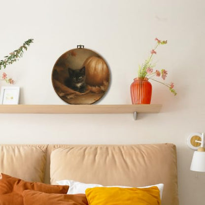 JUIOEIU Fall Black Cat Pumpkin Maple Leaf Round Wall Decor 10x10in 991 - color: Black Cat Pumpkin