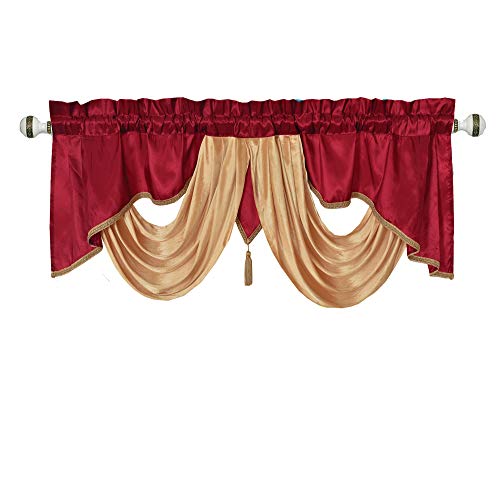Valarie Fancy Window Valance. 54 x 18 inches. Taffeta Fabric with Soft Satin Swag. Add Some Royal luxruy Accent to Your Home. (Burgundy) - color: Burgundy, size: 54"W x 18"L (Pack of 1)