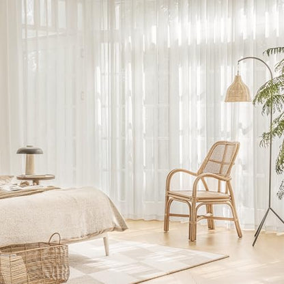 FMFUNCTEX Beige Linen Sheer Curtains, 84 Inches, 2 Panels for Bedroom - color: Rod Pocket| Natural, size: 52"W x 84"L (Pack of 2)