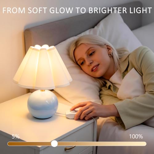 Small Bedside Table Lamp, 11.8'' Ceramic Stepless Dimmable Lamp (Blue) - color: Blue