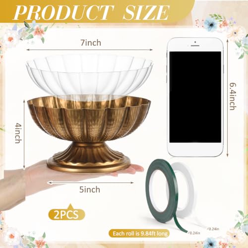 2 Pcs Metal Compote Vase, Floral Centerpiece Bowls, Gold Bronze - color: Gold Bronze