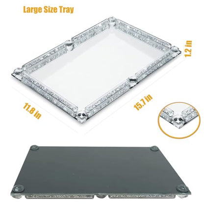 Large Crystal Tray, 15.7"x11.8" Silver Rectangular Perfume Tray - color: Silver C