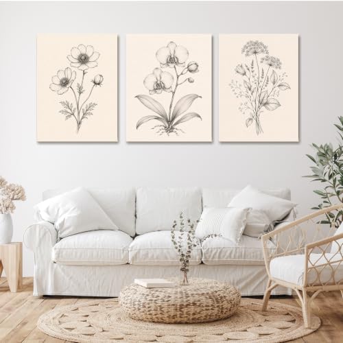 Framed Green Floral Wall Art for Bedroom, 3 Piece Neutral Minimalist Canvas Paintings Artwork for Modern Farmhouse, Botanical Wall Art Decor for Living Room Bedroom Bathroom Kitchen Office 16"x24" - color: 03, size: 16" L x 24"W