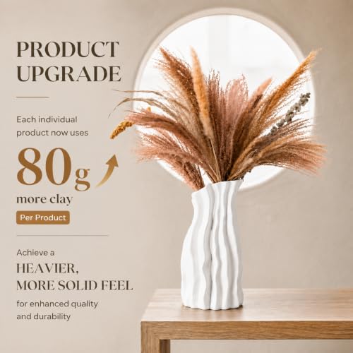 White Tall Ceramic Vase Set of 2, Sculptural Mountain Decor, Matte Finish - color: Cool White
