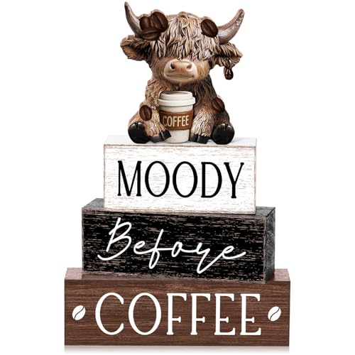 Yousoontic 4 Pcs Coffee Highland Cow Figurine, Rustic Farmhouse Decor - style: Coffee